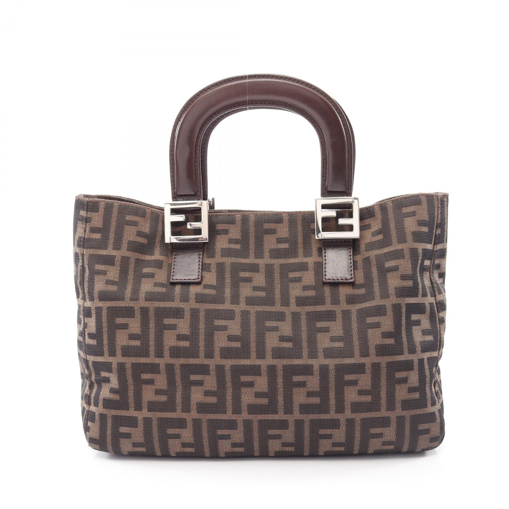 フェンディ FENDI ズッカ ハンドバッグ バッグ レザー ナイロンキャンバス レディース ベージュ系 / ブラック系 / ブラウン系 【中古】