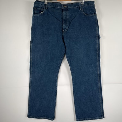 古着 ディッキーズ Dickies デニムパンツ ジーパン ワンポイント ロゴ ワークパンツ ペインターパンツ 大きいサイズ w40 L30 ブルー メンズ