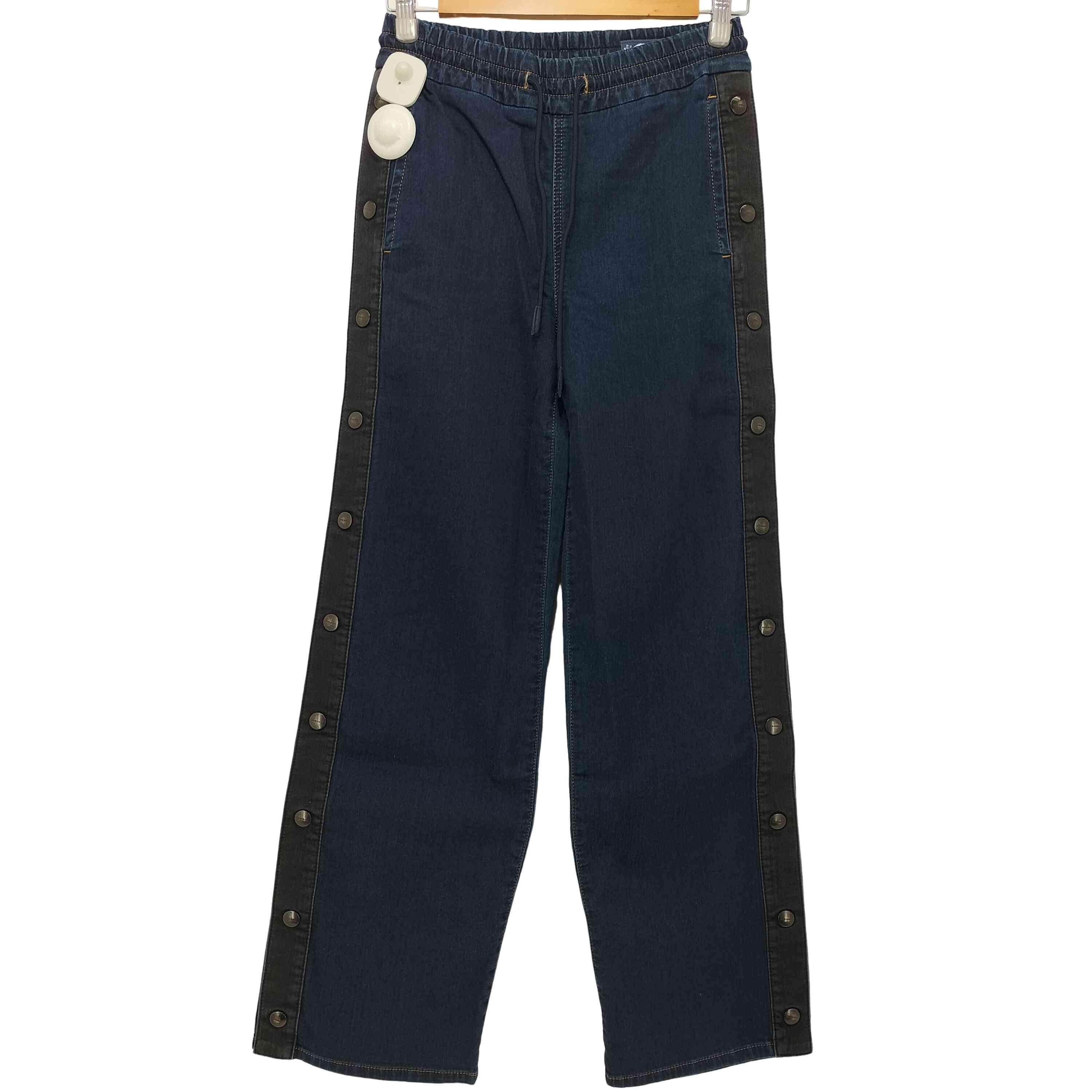 サイドボタン 生地切替 ストレートデニム【1136011600966】