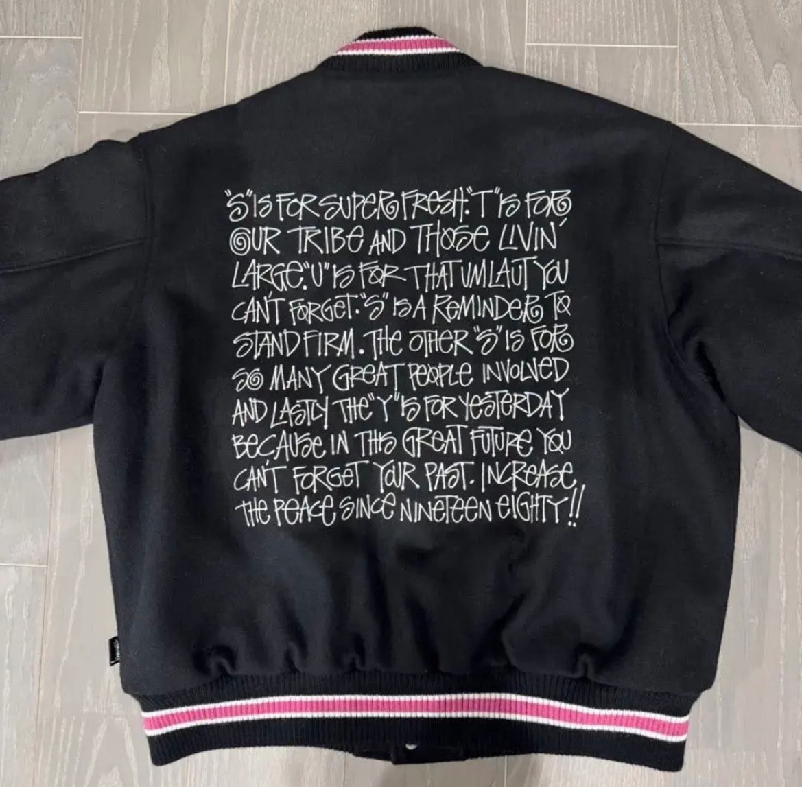 Stussy S Talk Melton Varsity Jacket Black
