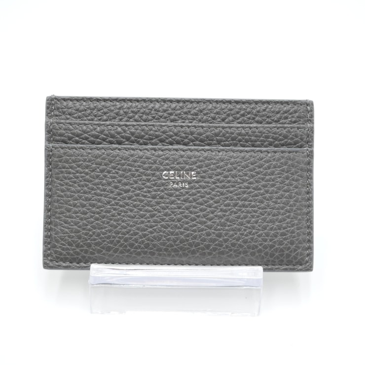 CELINE(セリーヌ)ミディアム カードホルダー カードケース グレインドカーフスキン グレー シルバーロゴ 10N763GTH【中古】