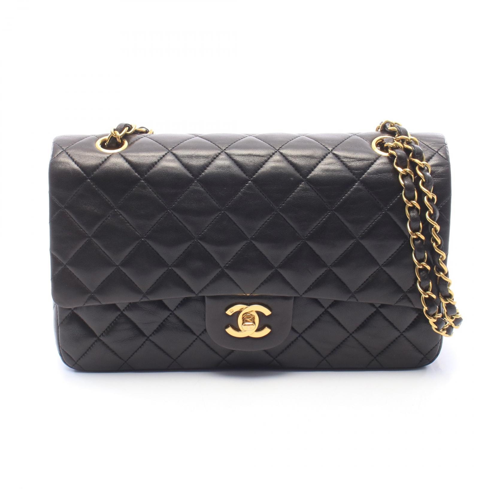 シャネル CHANEL マトラッセ Wフラップ ショルダーバッグ バッグ ラムスキン(羊革) レディース ブラック系 【中古】