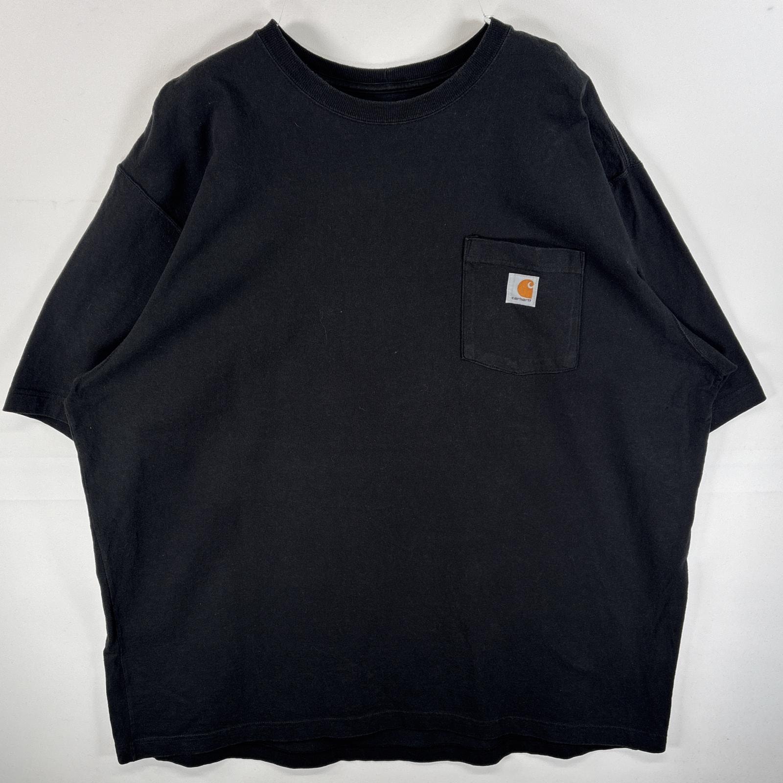 古着 カーハート Carhartt 半袖Tシャツ 肉厚 K87 ワンポイント ロゴ 2XL  ブラック 無地 メンズ