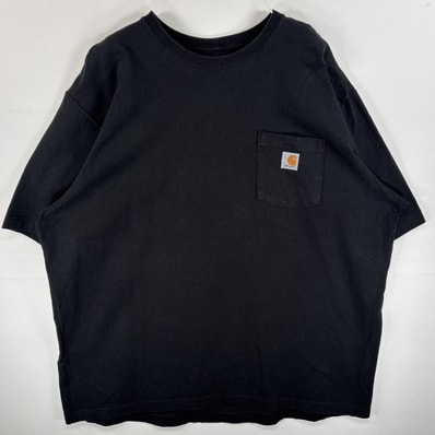 古着 カーハート Carhartt 半袖Tシャツ 肉厚 K87 ワンポイント ロゴ 2XL ブラック 無地 メンズ