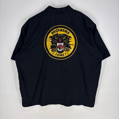 古着 ディッキーズ Dickies 半袖シャツ ワークシャツ 胸ポケット ワッペン ショートスリーブ 3XL ブラック系 バックプリント メンズ
