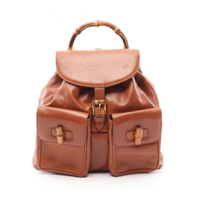 グッチ GUCCI バンブー リュックサック バックパック バッグ レザー レディース ブラウン系 003・1998・0016 【中古】
