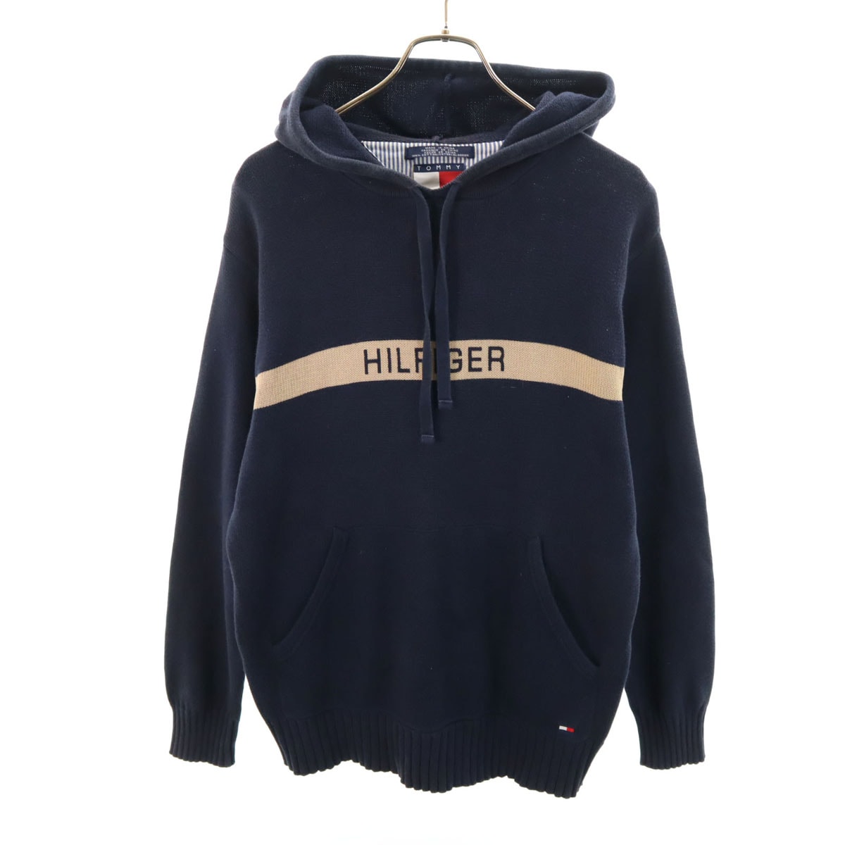 TOMMY HILFIGER トミーヒルフィガー 90s オールド 長袖 ニット パーカー XS ネイビー