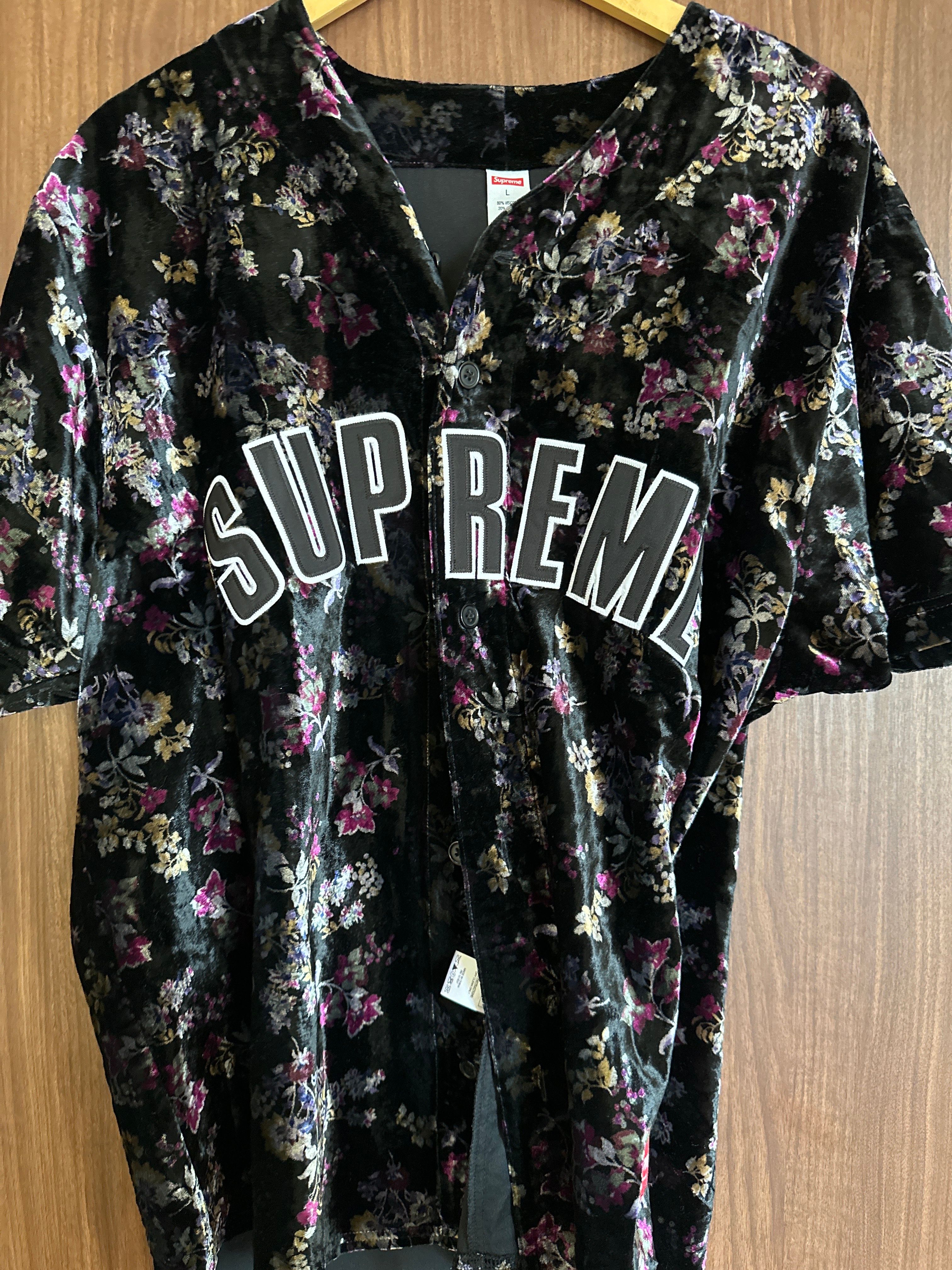 Supreme Floral Velour Baseball Jersey "Black"