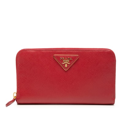 プラダ 三角ロゴ ラウンドファスナー 長財布 1M1133 レッド サフィアーノレザー レディース PRADA 【中古】