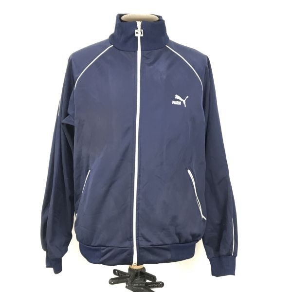 80s?シンガポール製ビンテージ★プーマ/PUMA★長袖ジャージ【メンズM/紺/ネイビー】ジップアップジャケット/ブルゾン/アウター◆XBG748