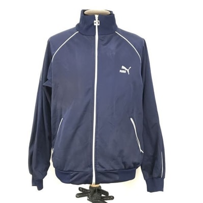 80s?シンガポール製ビンテージ★プーマ/PUMA★長袖ジャージ【メンズM/紺/ネイビー】ジップアップジャケット/ブルゾン/アウター◆XBG748