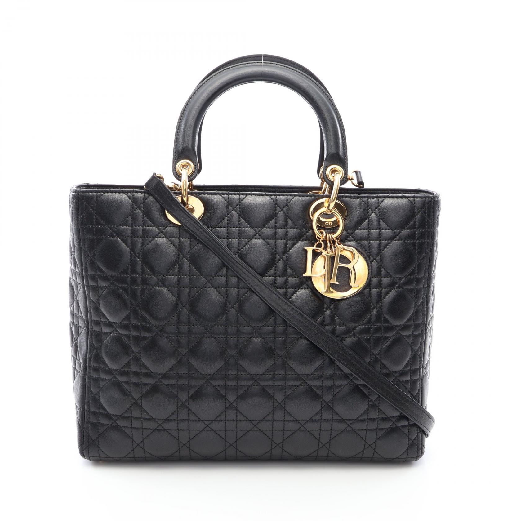 ディオール Dior レディディオール ラージ カナージュ 2WAY ハンドバッグ バッグ レザー レディース ブラック系 【中古】