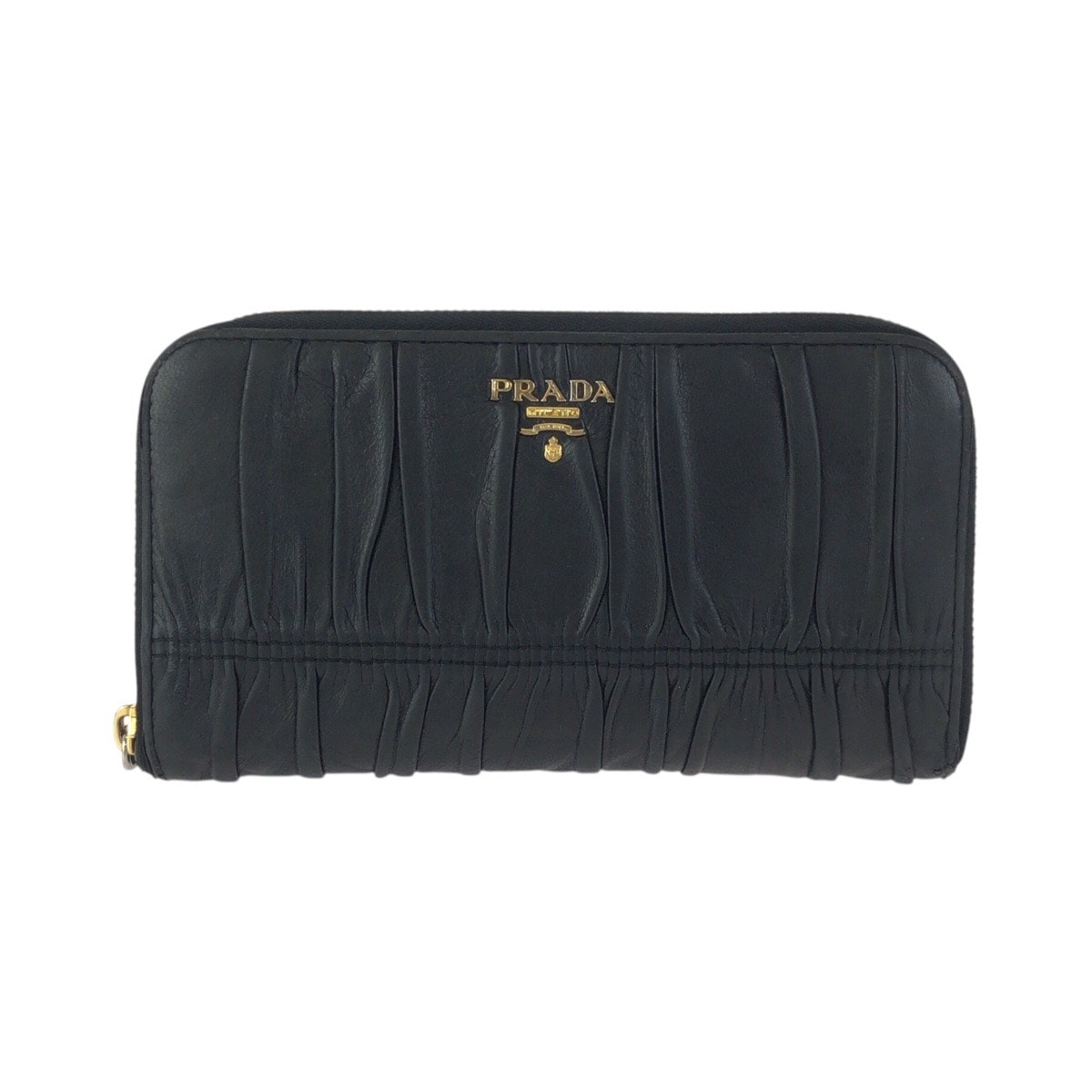 PRADA プラダ ブラック 黒 ゴールド金具 レザー 長財布 ラウンドファスナー 601962 【中古】