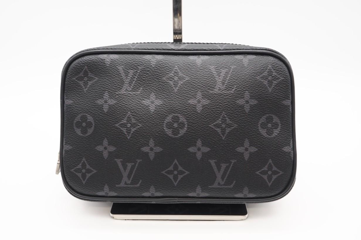 極美品 LOUIS VUITTON ルイ・ヴィトン エクリプス トゥルーストワレPM M46577 クラッチバッグ ブラック グレー コーティングキャンバス メンズ