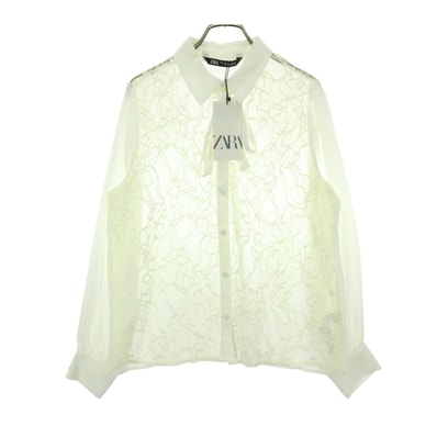 ZARA ザラ レース 長袖 シースルー ブラウス M アイボリー リボン