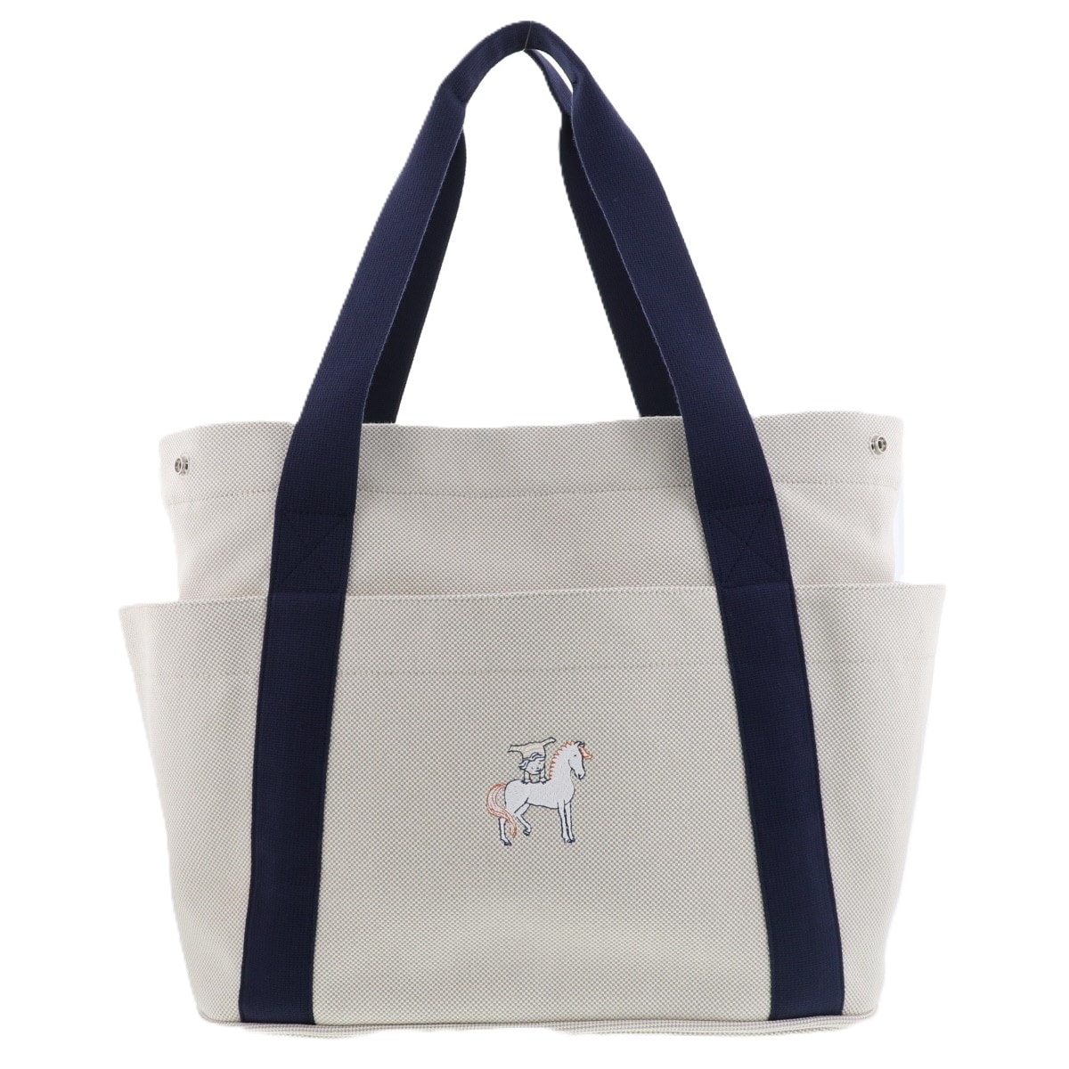 【値下げ】HERMES エルメス マザーズバッグ ガブリオル トートバッグ H103481M コットン アイボリー ネイビー  レディース【中古】