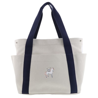 【値下げ】HERMES エルメス マザーズバッグ ガブリオル トートバッグ H103481M コットン アイボリー ネイビー レディース【中古】