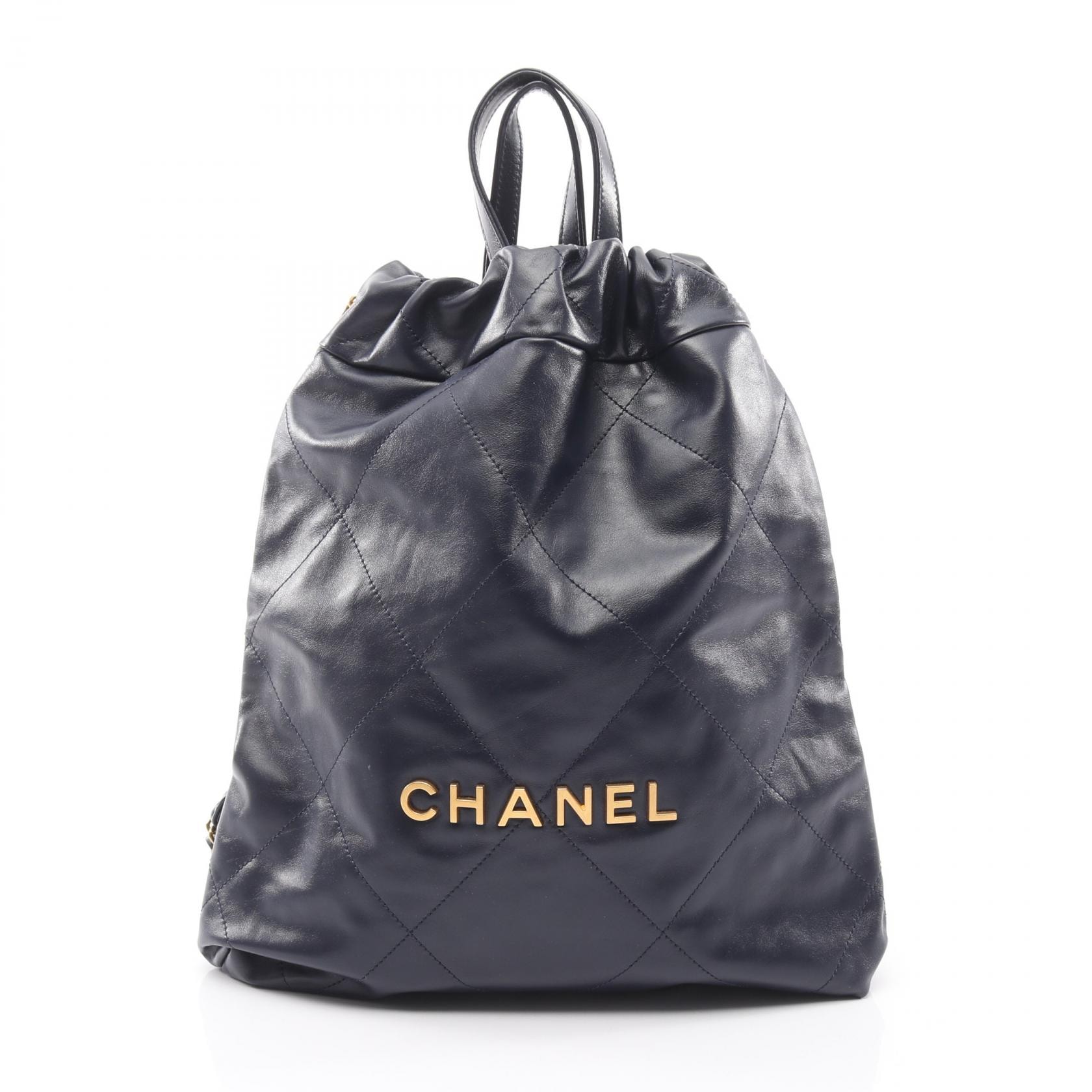 シャネル CHANEL シャネル22 リュックサック バックパック バッグ レザー レディース ネイビー系 【中古】