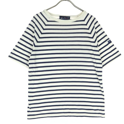 美品 SAINT JAMES セントジェームス フランス製 ボーダー柄 半袖 ピリアック Tシャツ SM アイボリー系 PIRIAC