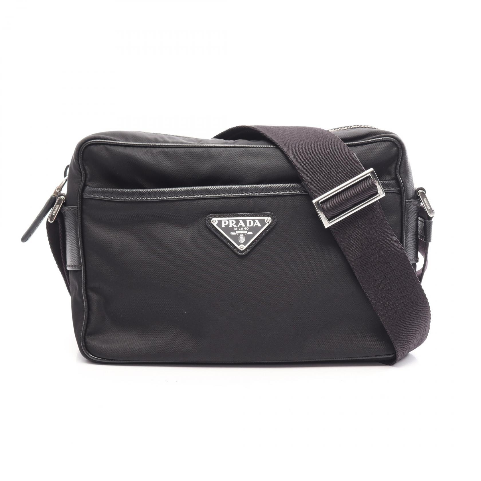プラダ PRADA RE-NYLON TESSUTO+SAFFIANO ショルダーバッグ バッグ ナイロン レザー メンズ レディース ブラック系 2VH0482DMHF0002 【中古】