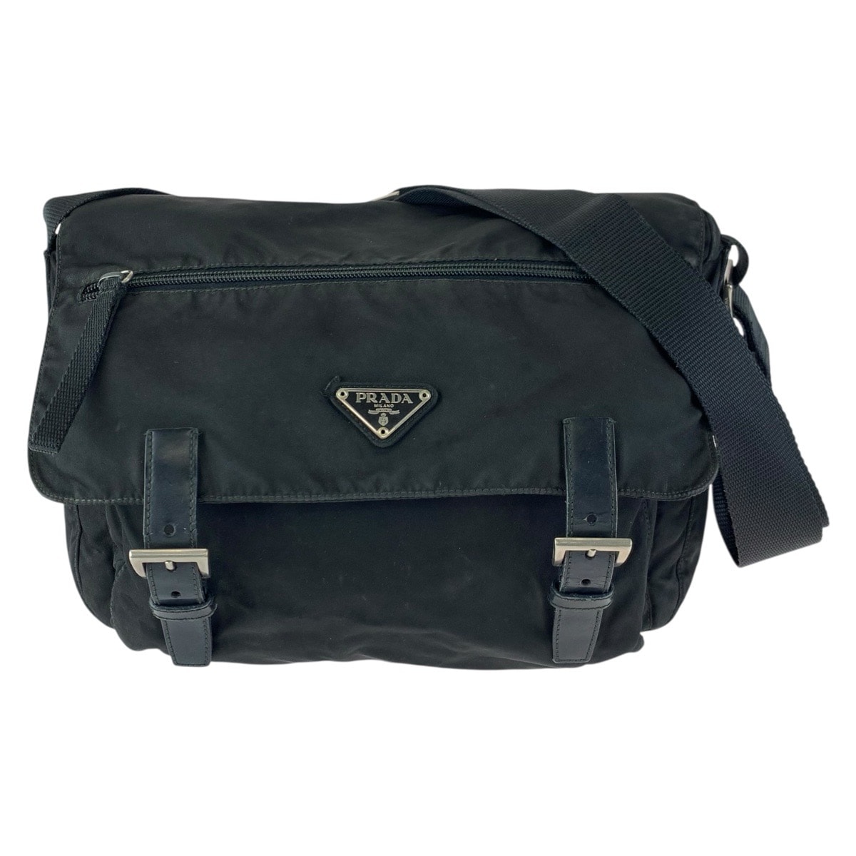 PRADA プラダ テスート 三角ロゴプレート ブラック 黒 シルバー金具 ナイロン ショルダーバッグ メッセンジャーバッグ 601305 【中古】