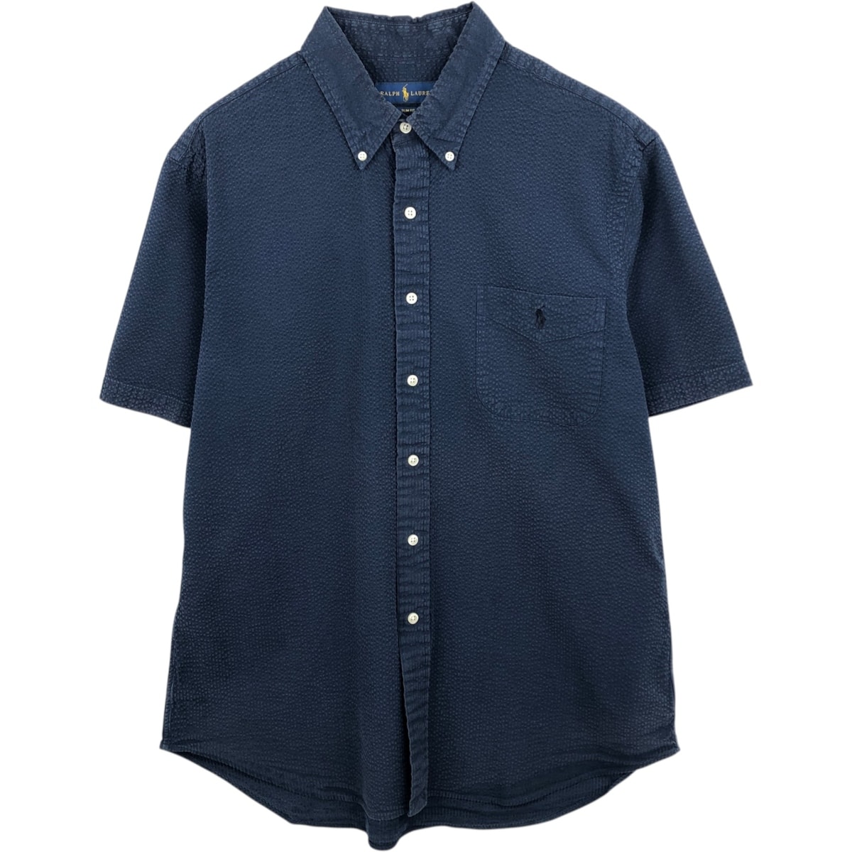 古着 ラルフローレン Ralph Lauren SLIM FIT スリムフィット シアサッカー 半袖 ボタンダウンシャツ メンズXL相当/eaa625395