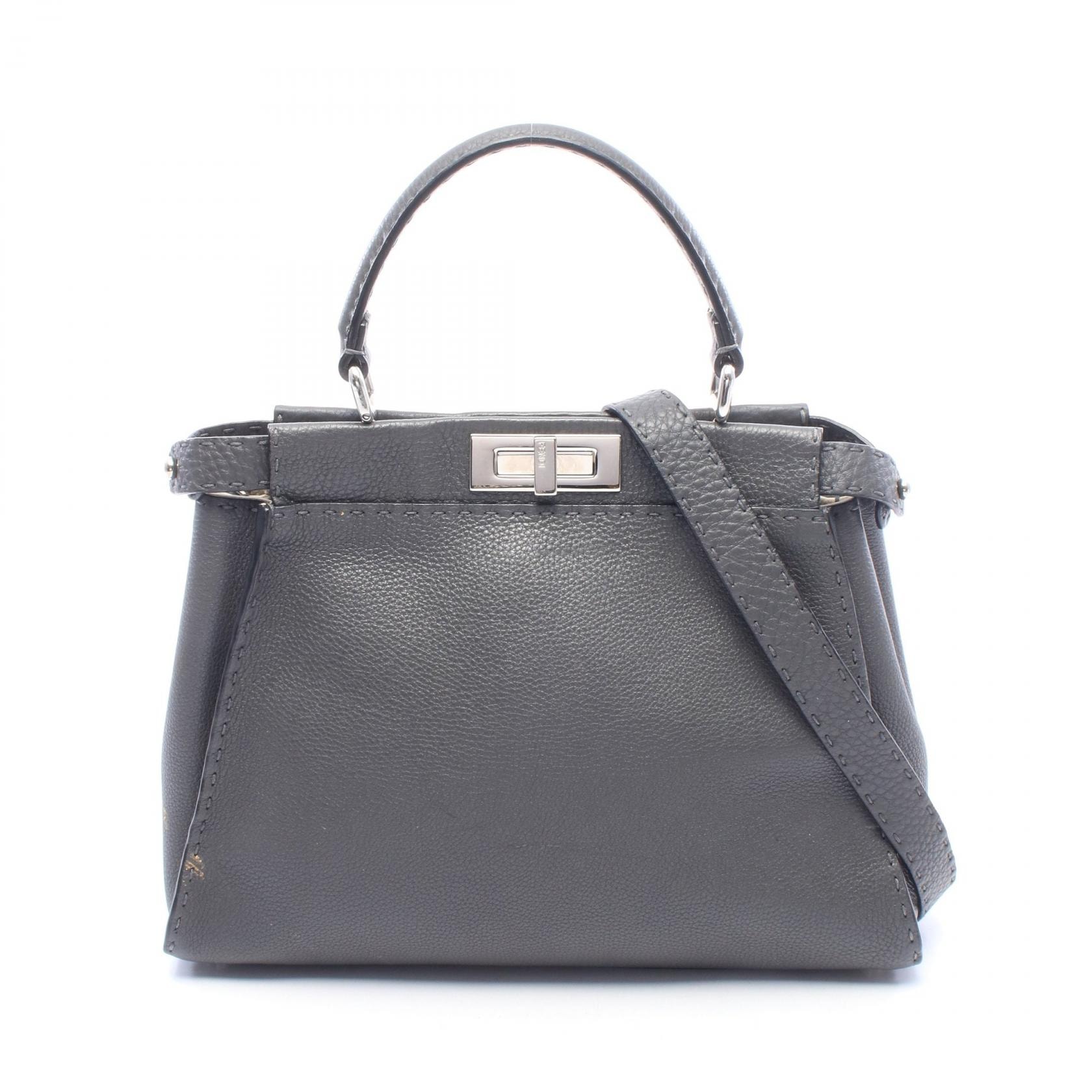 フェンディ FENDI ピーカブー レギュラー セレリア 2WAY ハンドバッグ バッグ レザー レディース グレー系 【中古】