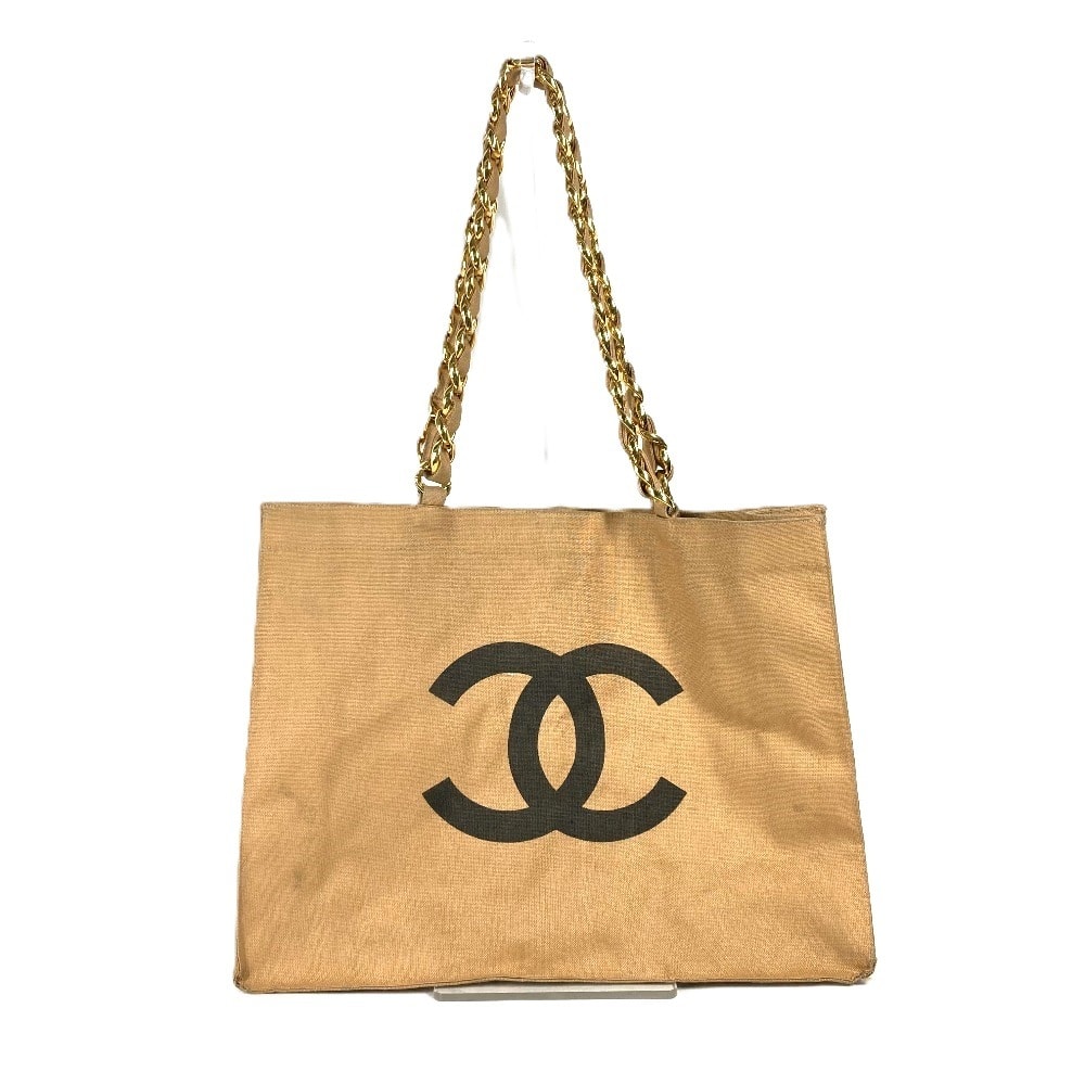 シャネル CHANEL CC ココマーク ヴィンテージ ポーチ付き 肩掛け カバン トートバッグ チェーンバッグr ショルダーバッグ キャンバス ベージュ