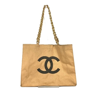 シャネル CHANEL CC ココマーク ヴィンテージ ポーチ付き 肩掛け カバン トートバッグ チェーンバッグr ショルダーバッグ キャンバス ベージュ