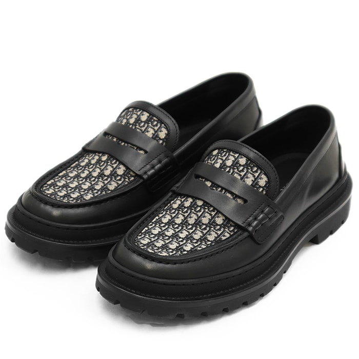 【極美品】Dior ディオール ペニーローファー オブリーク メンズ ジャガード モカシン レザー シューズ 靴 袋/取扱説明書付属 ブラック 黒 イタリア製