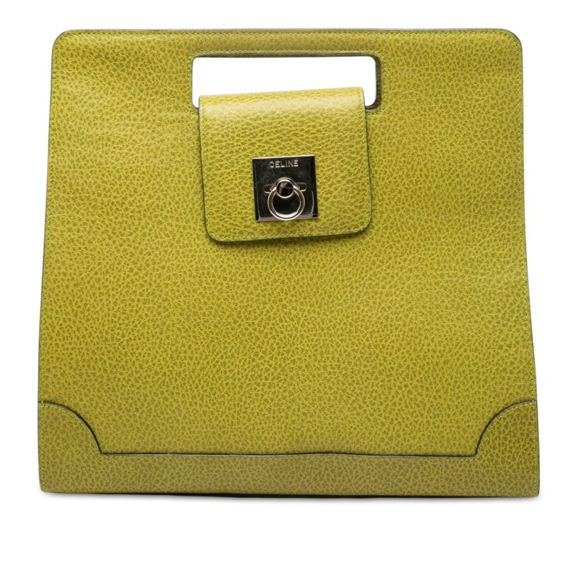 セリーヌ カットアウトハンドル スクエア ハンドバッグ グリーン系 レザー レディース CELINE 中古
