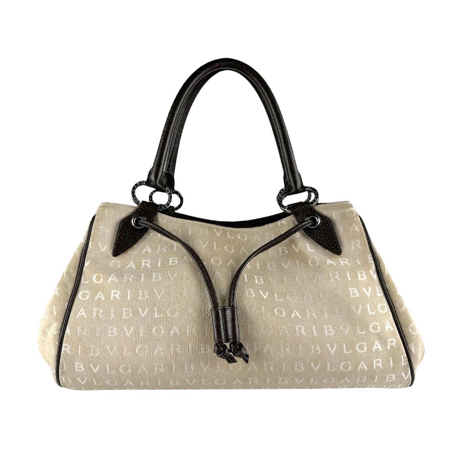 ブルガリ BVLGARI ハンドバッグ キャンバス/レザー ベージュ/ブラウン レディース【中古】 z10365