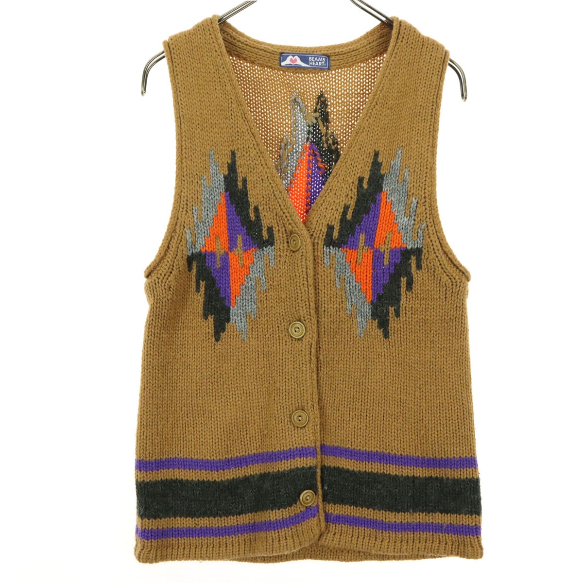 BEAMS HEART ビームスハート ネイティブ柄 ノースリーブ ニットベスト F ブラウン