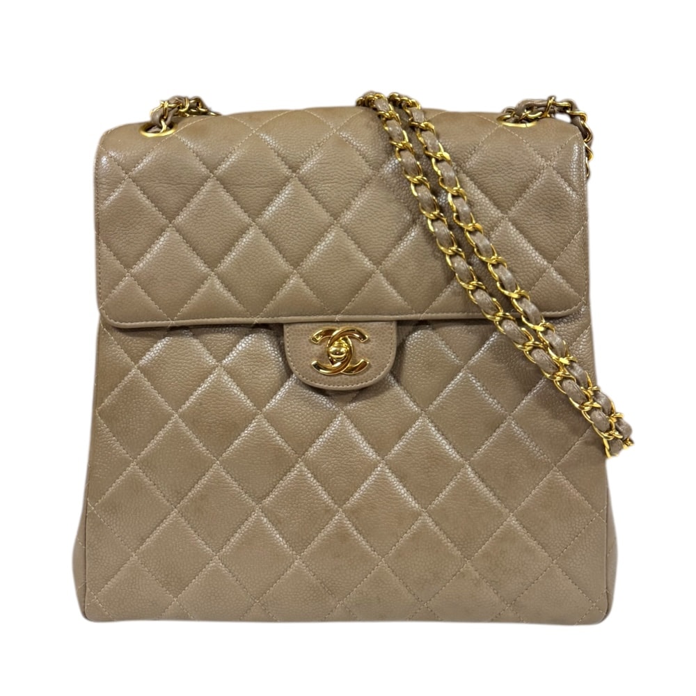シャネル マトラッセ ショルダーバッグ キャビアスキン ベージュ レディース CHANEL  中古