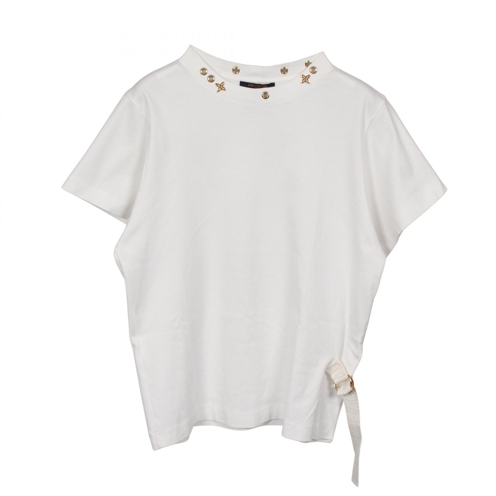 ルイ・ヴィトン LOUIS VUITTON サイドストラップ 半袖Tシャツ 衣料品 トップス コットン レディース ホワイト系 RW191W JG2 FGTS03 【中古】