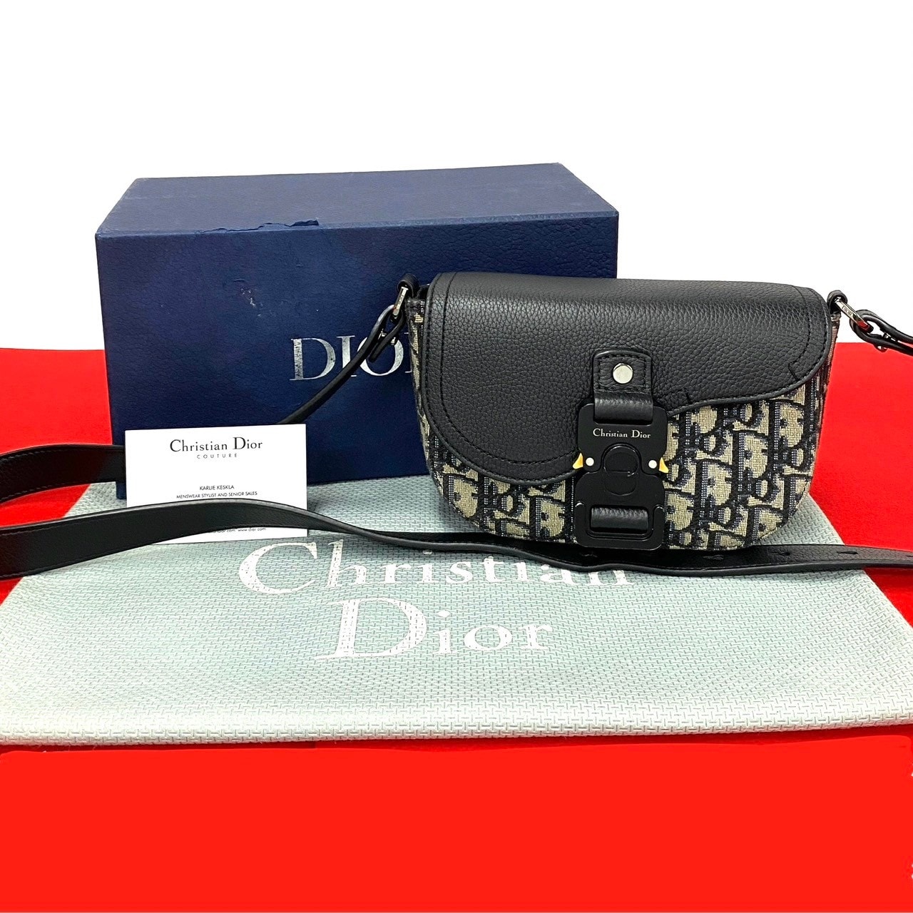Christian Dior ディオール サドルポーチ オブリーク レザー キャンバス ショルダーバッグ ブラック
 81618