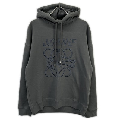 ロエベ グレー H526Y25X39 アナグラム ロゴ刺繍 リラックスフィット プルオーバーパーカー S