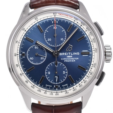 ブライトリング BREITLING A13315 プレミエ クロノグラフ デイト ブルー 自動巻き メンズ 美品 箱・保証書付き 腕時計 H#147807