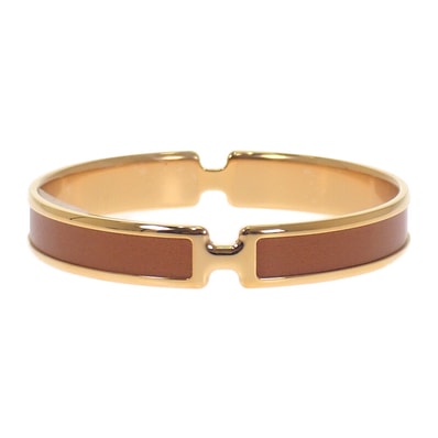 エルメス HERMES オランプブレスレット バングル ボックスカーフ ブラウン ゴールド金具 レディース【中古】【SAランク】