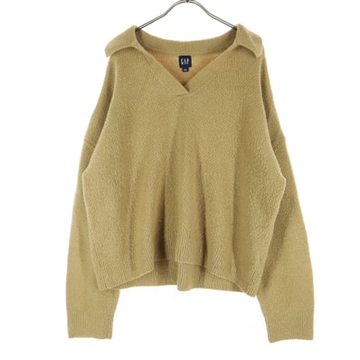 GAP ギャップ 長袖 オープンカラー ニット L ブラウン