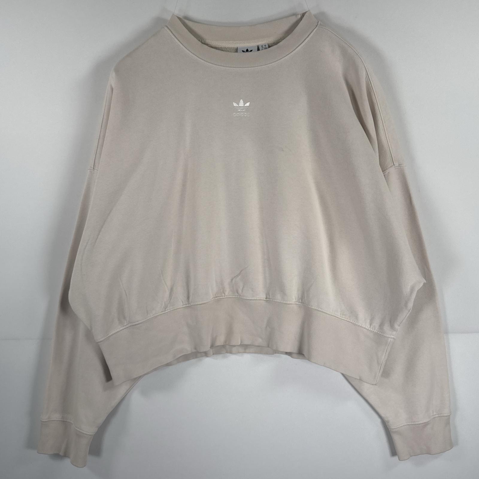 古着 アディダス adidas 長袖 スウェット トレフォイルロゴ センターロゴ ショート丈 短丈 ストリート ダンス ヒップホップ系 OT  ホワイト系 レディース