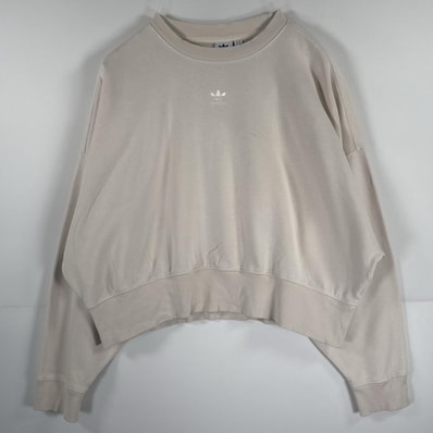 古着 アディダス adidas 長袖 スウェット トレフォイルロゴ センターロゴ ショート丈 短丈 ストリート ダンス ヒップホップ系 OT ホワイト系 レディース