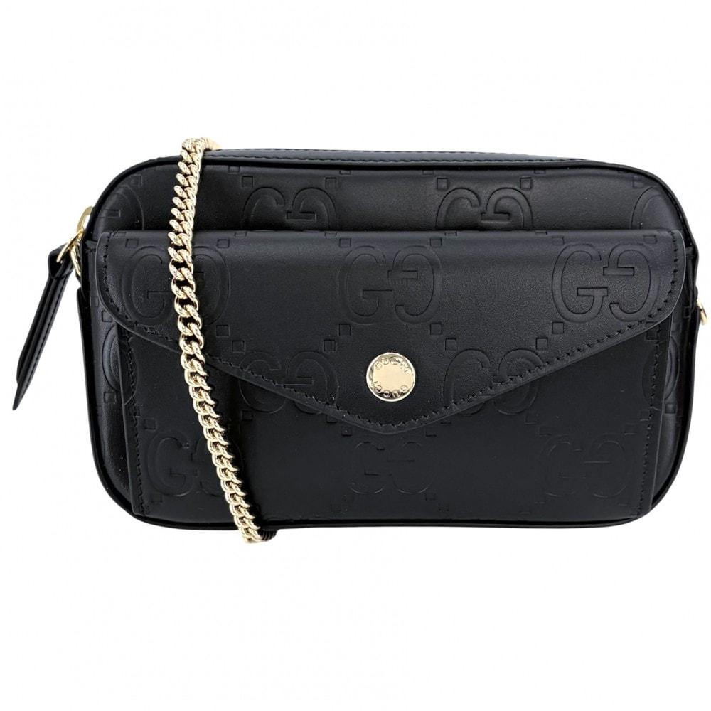 GUCCI グッチ ショルダーバッグ スーパーミニ チェーンショルダー ミニバッグ 肩掛け 斜め掛け 781554  レザー   ブラック 黒 ゴールド金具 メンズ 美品【中古品】