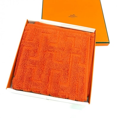 【タグ付き】HERMES カレ ステアーズ オレンジ タオル Hロゴ フランス製 鑑定済み 正規品 エルメス