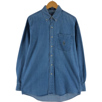 古着 90年代 ラルフローレン Ralph Lauren CHAPS チャップス 長袖 ボタンダウンデニムシャツ メンズM相当 ヴィンテージ/eaa541049