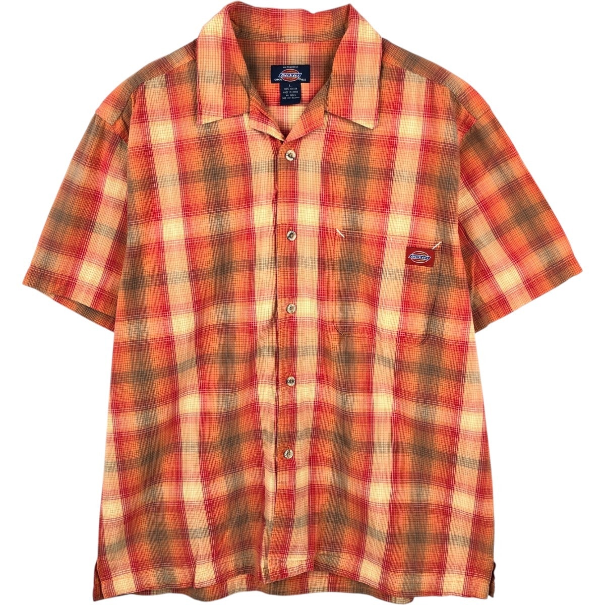 古着 ディッキーズ Dickies チェック柄 オンブレチェック オープンカラー 半袖 ワークシャツ ボックスシャツ メンズL相当/eaa668075