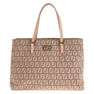美品 FENDI フェンディ ズッカ柄 ピンク サーモンピンク ゴールド金具 キャンバス レザー/ トートバッグ ハンドバッグ 600600 【中古】