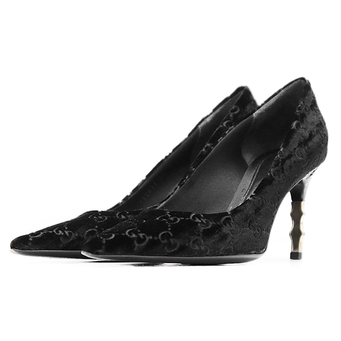 美品 グッチ GG ベロア バンブーモチーフヒール パンプス レディース ブラック 35C GUCCI