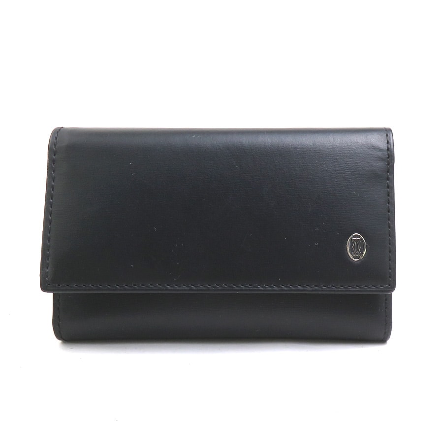 カルティエ CARTIER キーケース レザー/メタル ブラック/シルバー メンズ【中古】 e60383g