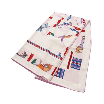 エルメス HERMES カレジェアン カレ140 COUVERTURES ET TENUES DE JOUR スカーフ 衣料品 シルク カシミヤ シルク ベージュ レディース ベージュ系 / ピンク系 / マルチカラー 【中古】